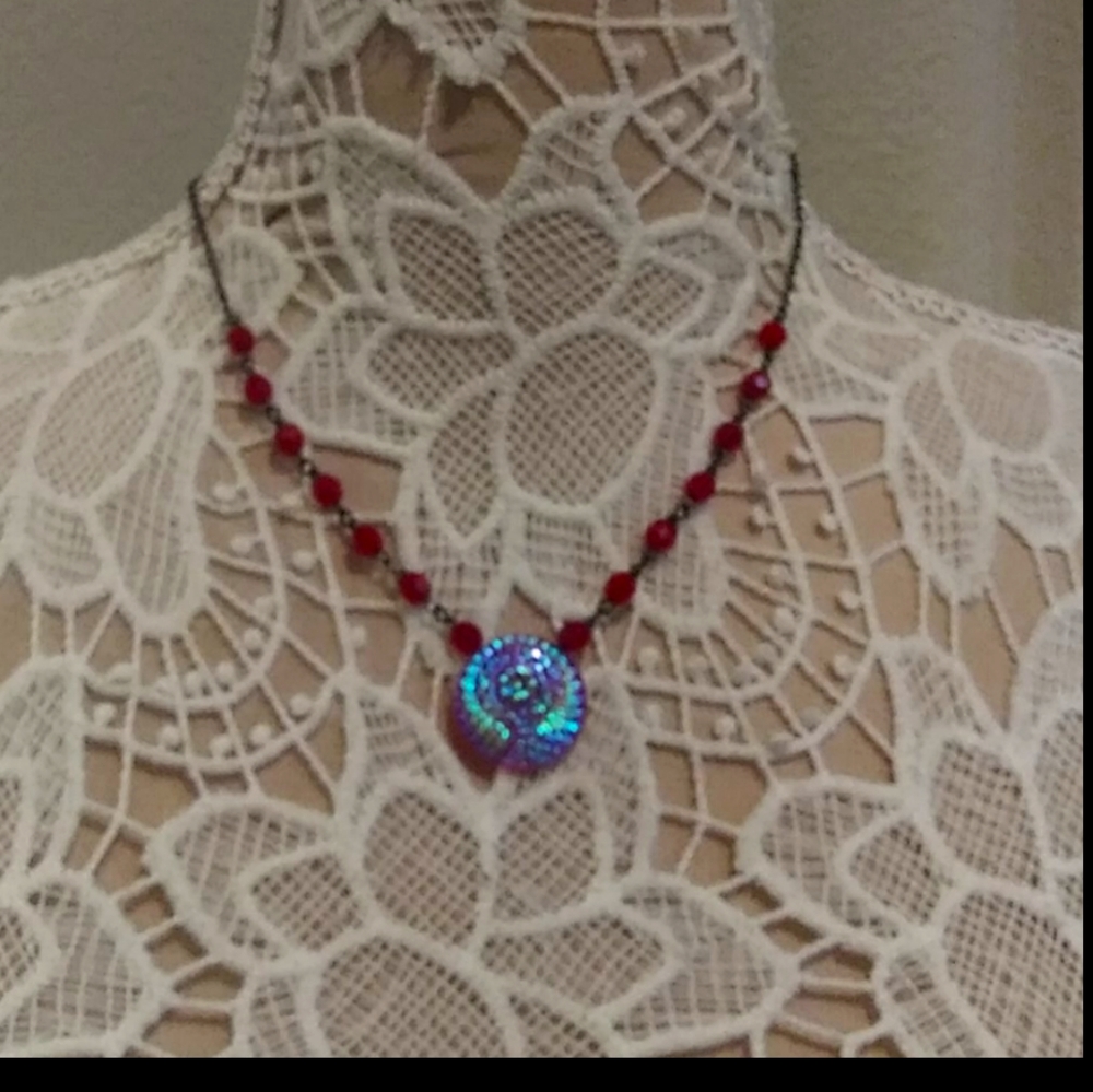 Red & pink artisan beaded necklace